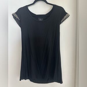 Black Beaded Sleeve Women's Top